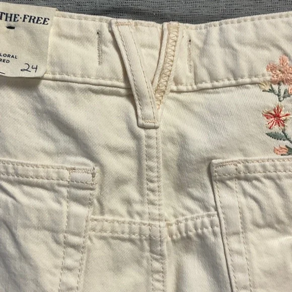 We The Free Cream Floral Embroidered Jeans